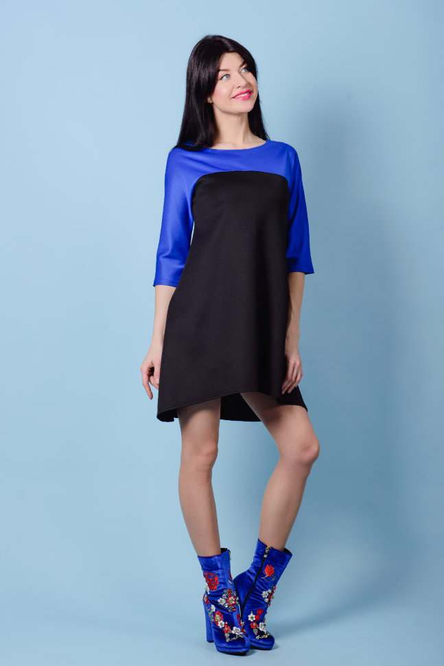Платье П 340 (черный+васильковый)